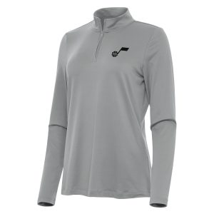Antigua Utah Jazz Chic Women's Gray Reprocess Quarter Zip Top