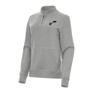 Antigua Utah Jazz Women's Heather Gray Fabulous Crush Quarter Zip Fleece Sweatshirt
