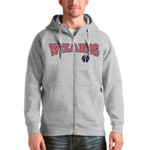 Antigua Washington Wizards Heathered Chic Gray Victory Full Zip Hoodie