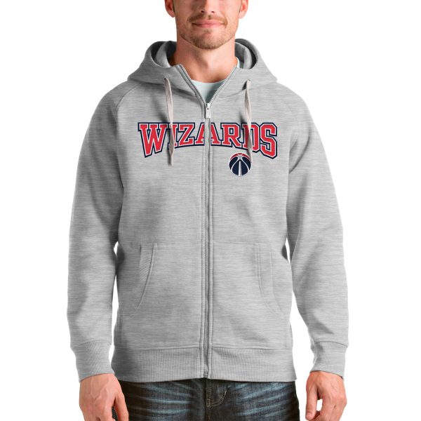 Antigua Washington Wizards Heathered Chic Gray Victory Full Zip Hoodie