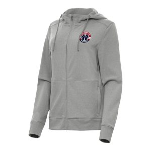 Antigua Washington Wizards Women's Heather Gray Seeker Full Zip Hoodie Jacket Fabulous