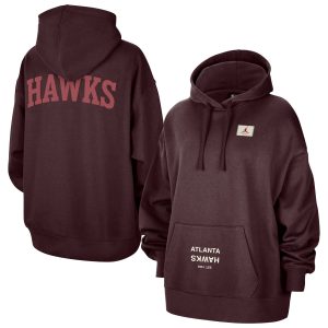 Atlanta Hawks Jordan Brand Women's Burgundy Courtside Statement Eye - catching Edition Oversize Pullover Hoodie