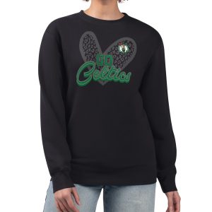 Boston Celtics G III 4Her by Carl Banks Black Women's GIII 4 Her Leopard Heart Gorgeous graphic Fleece Crewneck sweatshirt
