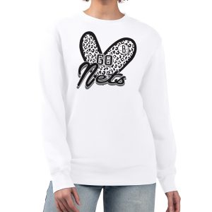 Brooklyn Nets G III 4Her by Carl Banks White Women's GIII 4 Her Leopard Heart graphic Elegant Fleece Crewneck sweatshirt