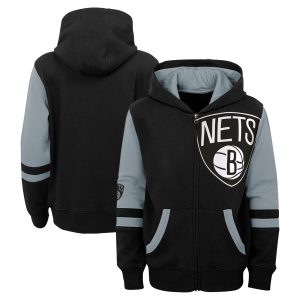 Brooklyn Nets Preschool Trendy Black Straight To The League Full Zip Hoodie