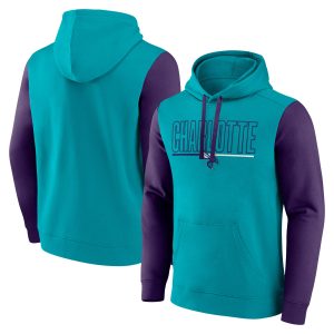 Charlotte Hornets Teal Outline Unique Colorblock Pullover Hoodie