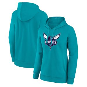 Charlotte Hornets Women's Teal Team Primary Logo Elegant Pullover Hoodie