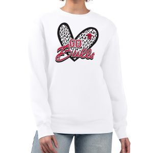 Chicago Bulls G III 4Her by Carl Fabulous Banks White Women's GIII 4 Her Leopard Heart graphic Fleece Crewneck sweatshirt