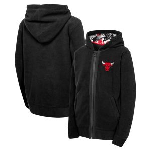 Chicago Bulls Male Youth Stylish Black Key Line Sherpa Full Zip Hoodie