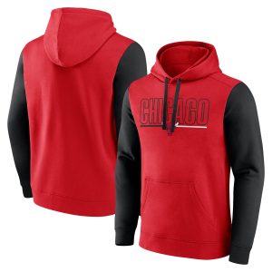 Chicago Bulls Red Outline Stylish Colorblock Pullover Hoodie