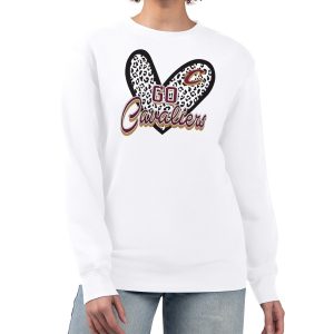 Cleveland Cavaliers G III 4Her by Carl Banks White Trendy Women's GIII 4 Her Leopard Heart graphic Fleece Crewneck sweatshirt