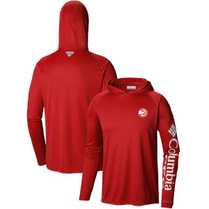 Columbia Trendy Atlanta Hawks Red Terminal Tackle Long Sleeve Hoodie T Shirt