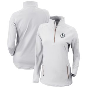 Columbia Brooklyn Nets Women's White Omni Trendy Wick Outward Nine Quarter Zip Pullover Top