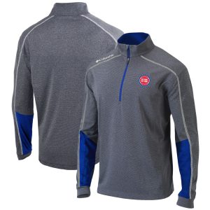 Columbia Detroit Pistons Heathered Gray/Blue Omni Wick Shotgun 2.0 Quarter Zip Pullover Top Eye - catching