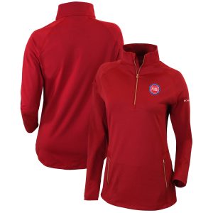 Columbia Detroit Pistons Women's Red Omni Wick Outward Nine Quarter Eye - catching Zip Pullover Top