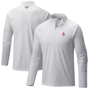 Columbia Houston Rockets White PFG Terminal Tackle Quarter Zip Unique Top