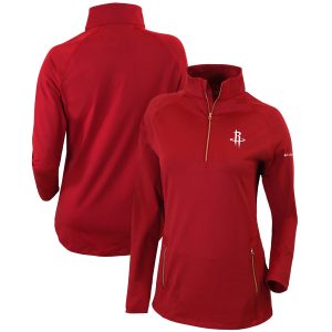 Columbia Houston Rockets Women's Red Omni Wick Outward Nine Quarter Zip Pullover Top Unique