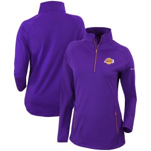 Columbia Los Angeles Lakers Elegant Women's Purple Omni Wick Outward Nine Quarter Zip Pullover Top