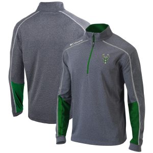 Columbia Milwaukee Bucks Heathered Gray/Green Omni Wick Premium Shotgun 2.0 Quarter Zip Pullover Top