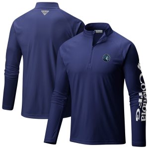 Columbia Minnesota Eye - catching Timberwolves Navy PFG Terminal Tackle Quarter Zip Top
