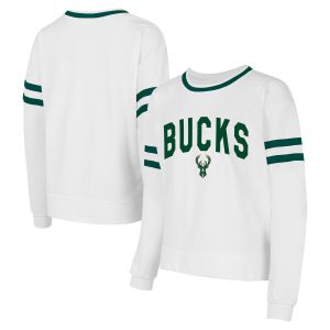 Concepts Sport Milwaukee Bucks Women's White Borough Pullover Eye - catching Sweatshirt