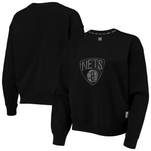 DKNY Sport Brooklyn Nets Women's Black Carrie Rhinestone Fabulous Pullover Sweatshirt