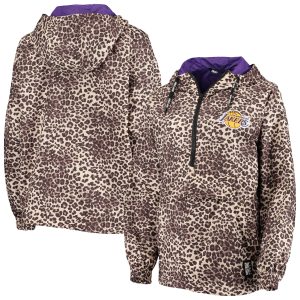 DKNY Sport Los Elegant Angeles Lakers Women's Leopard Gabriella Windbreaker Half Zip Hoodie