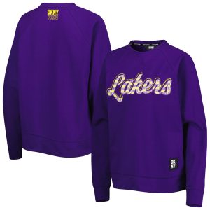 DKNY Sport Los Angeles Lakers Women's Purple Regina Raglan Pullover Trendy Sweatshirt