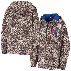 DKNY Sport Philadelphia 76ers Women's Leopard Eye - catching Gabriella Windbreaker Half Zip Hoodie