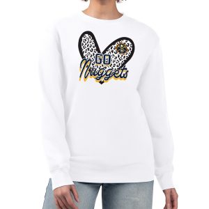Denver Nuggets G III 4Her by Carl Banks White Women's GIII 4 Her Leopard Heart graphic Fleece Chic Crewneck sweatshirt