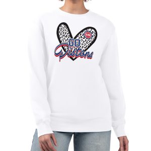 Detroit Pistons G III 4Her by Carl Banks Fabulous White Women's GIII 4 Her Leopard Heart graphic Fleece Crewneck sweatshirt