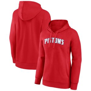 Detroit Trendy Pistons Women's Red Wordmark Alt Pullover Hoodie