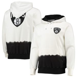 FISLL Brooklyn Nets Oatmeal Elegant Double Dribble Dip Dye Pullover Hoodie