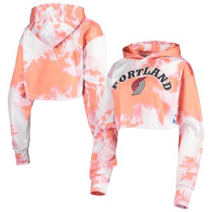 FISSL Portland Trail Blazers Female Gorgeous White Tie Dye Cropped Pullover Hoodie