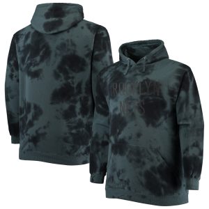 Fanatics Brooklyn Nets Elegant Black Big & Tall Wordmark Cloud Dye Pullover Hoodie