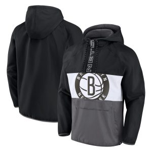 Fanatics Brooklyn Nets Black/Gray Anorak Flagrant Foul Color Block Raglan Hoodie Half Eye - catching Zip Jacket