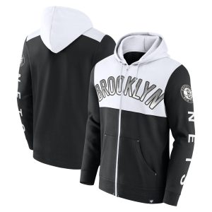Fanatics Brooklyn Nets Black/White Skyhook Colorblock Full Zip Stylish Hoodie