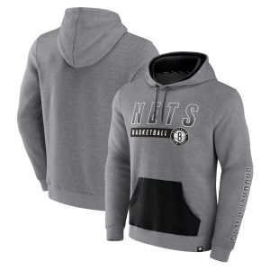 Fanatics Brooklyn Nets Heathered Gray Off The Bench Color Block Pullover Hoodie Premium