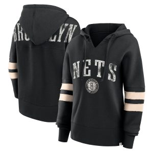 Fanatics Brooklyn Nets Women's Black Bold Move Dolman Gorgeous V Neck High Hip Hoodie
