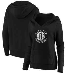 Fanatics Brooklyn Nets Women's Black Primary Unique Logo V Neck Pullover Hoodie