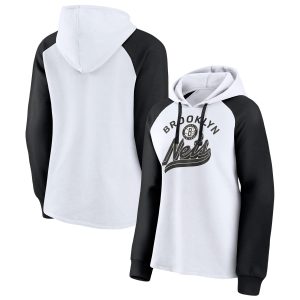 Fanatics Brooklyn Nets Women's White/Black Record Holder Raglan Unique Pullover Hoodie