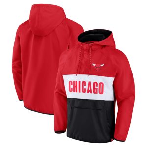 Fanatics Chicago Bulls Red/Black Team Leader Iconic Colorblock Anorak Raglan Quarter Zip Unique Hoodie