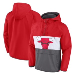 Fanatics Chicago Bulls Red/Gray Anorak Flagrant Foul Color Block Chic Raglan Hoodie Half Zip Jacket