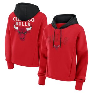 Fanatics Chicago Unique Bulls Women's Athletic Red Post Up Boxy Pullover Hoodie