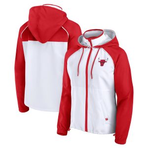 Fanatics Chicago Bulls Women's White/Red Anorak Raglan Full Zip Hoodie Elegant Jacket