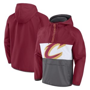 Fanatics Eye - catching Cleveland Cavaliers Wine/Gray Anorak Flagrant Foul Color Block Raglan Hoodie Half Zip Jacket