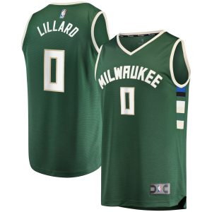 Fanatics Damian Lillard Milwaukee Bucks Hunter Green Fast Break Replica Jersey Icon Edition Premium