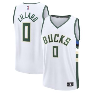 Fanatics Damian Gorgeous Lillard Milwaukee Bucks White Fast Break Replica Player Jersey Association Edition
