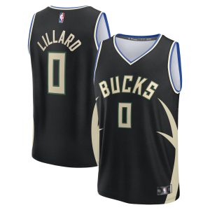 Fanatics Damian Lillard Milwaukee Bucks Youth Black Fast Break Replica Player Jersey Statement Elegant Edition