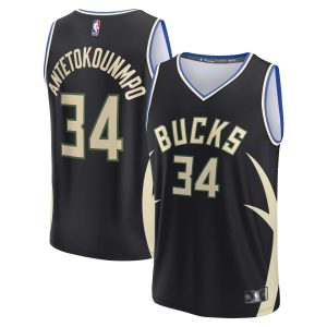 Fanatics Unique Giannis Antetokounmpo Milwaukee Bucks Black Fast Break Replica Player Jersey Statement Edition